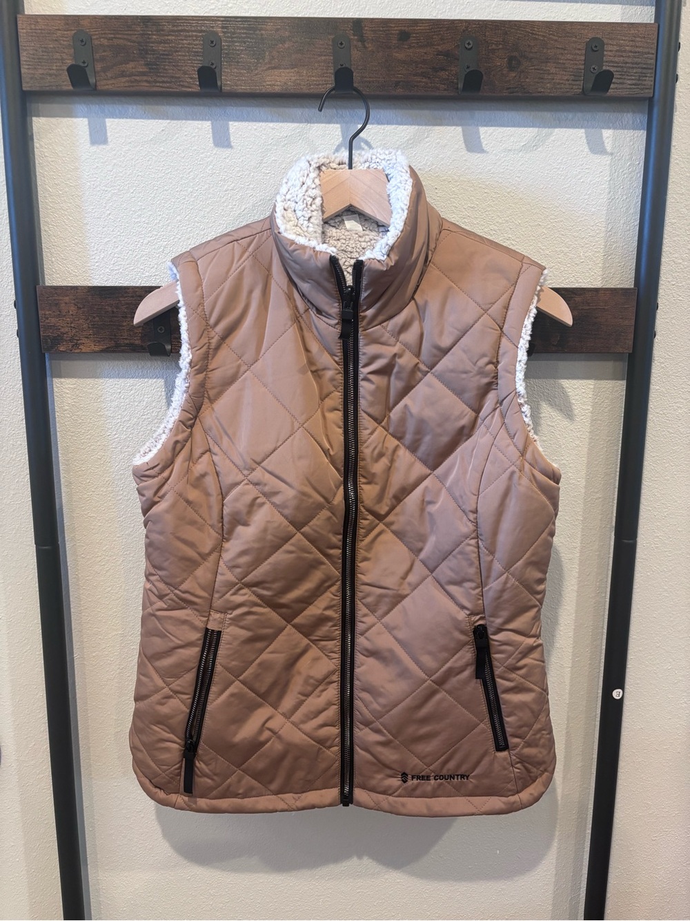 Free Country Quilted Sherpa-Lined Vest in Light Brown